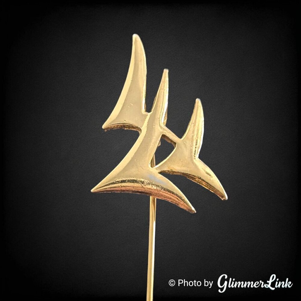 Vintage Trifari Modernist Gold Tone Abstract Birds Stick Pin